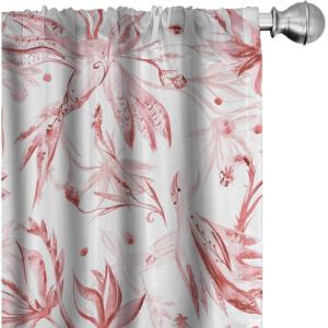 Ambesonne Floral Curtains, Retro Chamomile Like Petals Neutral Flower Silhouettes on Brownish Back, Window Treatments 2 Panel Set for Living Room Bedroom, Pair of – 28″ x 63″, Pale Mustard Paprika(Pale Ruby and Soft Pink)