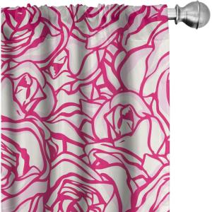 Ambesonne Floral Curtains, Retro Chamomile Like Petals Neutral Flower Silhouettes on Brownish Back, Window Treatments 2 Panel Set for Living Room Bedroom, Pair of – 28″ x 63″, Pale Mustard Paprika(Hot Pink White Rose)