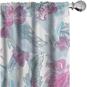 Ambesonne Floral Curtains, Retro Chamomile Like Petals Neutral Flower Silhouettes on Brownish Back, Window Treatments 2 Panel Set for Living Room Bedroom, Pair of – 28″ x 63″, Pale Mustard Paprika(Pale Purple Grey and Blue)
