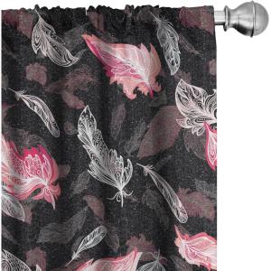 Ambesonne Floral Curtains, Retro Chamomile Like Petals Neutral Flower Silhouettes on Brownish Back, Window Treatments 2 Panel Set for Living Room Bedroom, Pair of – 28″ x 63″, Pale Mustard Paprika(Soft Pink Dark Grey)