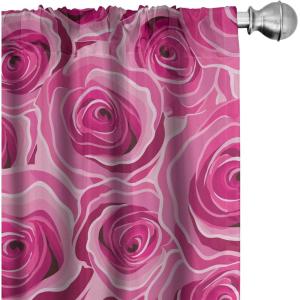 Ambesonne Floral Curtains, Retro Chamomile Like Petals Neutral Flower Silhouettes on Brownish Back, Window Treatments 2 Panel Set for Living Room Bedroom, Pair of – 28″ x 63″, Pale Mustard Paprika(Magenta Soft Pink)