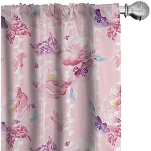 Ambesonne Floral Curtains, Retro Chamomile Like Petals Neutral Flower Silhouettes on Brownish Back, Window Treatments 2 Panel Set for Living Room Bedroom, Pair of – 28″ x 63″, Pale Mustard Paprika(Soft Pink Pale Teal Blue)