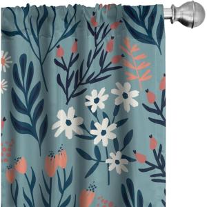 Ambesonne Floral Curtains, Retro Chamomile Like Petals Neutral Flower Silhouettes on Brownish Back, Window Treatments 2 Panel Set for Living Room Bedroom, Pair of – 28″ x 63″, Pale Mustard Paprika(Slate Blue and Dark Peach)