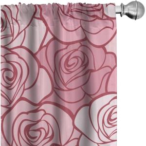 Ambesonne Floral Curtains, Retro Chamomile Like Petals Neutral Flower Silhouettes on Brownish Back, Window Treatments 2 Panel Set for Living Room Bedroom, Pair of – 28″ x 63″, Pale Mustard Paprika(Soft Pink Pale Mauve)