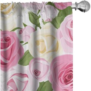 Ambesonne Floral Curtains, Retro Chamomile Like Petals Neutral Flower Silhouettes on Brownish Back, Window Treatments 2 Panel Set for Living Room Bedroom, Pair of – 28″ x 63″, Pale Mustard Paprika(Green Pale Pink)