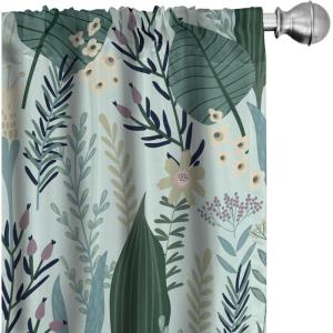 Ambesonne Floral Curtains, Retro Chamomile Like Petals Neutral Flower Silhouettes on Brownish Back, Window Treatments 2 Panel Set for Living Room Bedroom, Pair of – 28″ x 63″, Pale Mustard Paprika(Hunter Green and Blue Grey)
