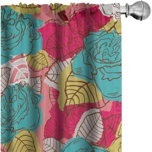 Ambesonne Floral Curtains, Retro Chamomile Like Petals Neutral Flower Silhouettes on Brownish Back, Window Treatments 2 Panel Set for Living Room Bedroom, Pair of – 28″ x 63″, Pale Mustard Paprika(Hot Pink and Dark Seafoam)