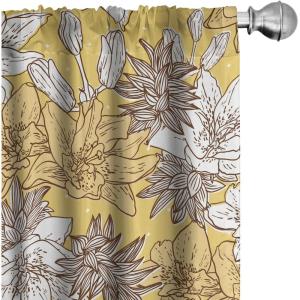 Ambesonne Floral Curtains, Retro Chamomile Like Petals Neutral Flower Silhouettes on Brownish Back, Window Treatments 2 Panel Set for Living Room Bedroom, Pair of – 28″ x 63″, Pale Mustard Paprika(Pale Orange White Fawn)