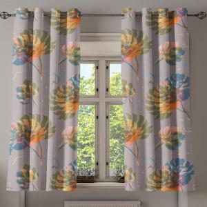 Ambesonne Floral Design Grommet Curtain, Abstract Boho Inspirations Neutral Flowers Silhouettes on Grunge Back, Decorative 2-Panel Window Drapes for Bedroom Living Room, 50″ x 120″, Dimgray Pale Grey(Pale Vermilion and Slate Blue)