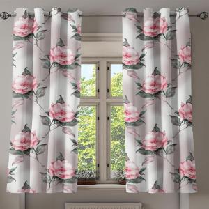 Ambesonne Floral Design Grommet Curtain, Abstract Boho Inspirations Neutral Flowers Silhouettes on Grunge Back, Decorative 2-Panel Window Drapes for Bedroom Living Room, 50″ x 120″, Dimgray Pale Grey(Pale Pink Laurel Green)