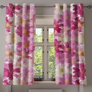 Ambesonne Floral Design Grommet Curtain, Abstract Boho Inspirations Neutral Flowers Silhouettes on Grunge Back, Decorative 2-Panel Window Drapes for Bedroom Living Room, 50″ x 120″, Dimgray Pale Grey(Magenta Pale Peach)