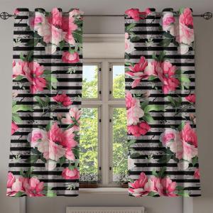 Ambesonne Floral Design Grommet Curtain, Abstract Boho Inspirations Neutral Flowers Silhouettes on Grunge Back, Decorative 2-Panel Window Drapes for Bedroom Living Room, 50″ x 120″, Dimgray Pale Grey(Pastel Pink and Olive Green)