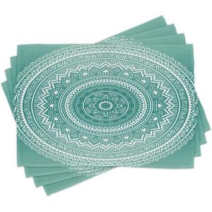 Ambesonne Floral Place Mats Set of 4, Vintage Garden Plants Herbs Flowers Botanical Classic Design Art, Washable Fabric Placemats for Dining Table, Standard Size, Reseda Green Beige(Teal White)