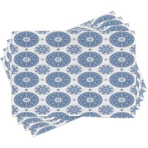Ambesonne Floral Place Mats Set of 4, Vintage Garden Plants Herbs Flowers Botanical Classic Design Art, Washable Fabric Placemats for Dining Table, Standard Size, Reseda Green Beige(White Blue)
