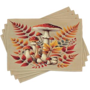 Ambesonne Floral Place Mats Set of 4, Vintage Garden Plants Herbs Flowers Botanical Classic Design Art, Washable Fabric Placemats for Dining Table, Standard Size, Reseda Green Beige(Vermilion and Marigold)