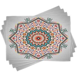 Ambesonne Floral Place Mats Set of 4, Vintage Garden Plants Herbs Flowers Botanical Classic Design Art, Washable Fabric Placemats for Dining Table, Standard Size, Reseda Green Beige(Turquoise Coral)