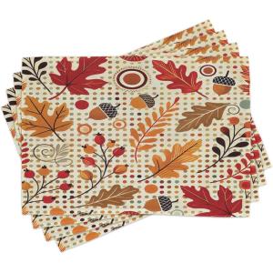 Ambesonne Floral Place Mats Set of 4, Vintage Garden Plants Herbs Flowers Botanical Classic Design Art, Washable Fabric Placemats for Dining Table, Standard Size, Reseda Green Beige(Ruby Marigold and Cocoa)