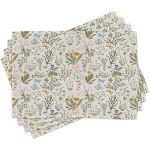 Ambesonne Floral Place Mats Set of 4, Vintage Garden Plants Herbs Flowers Botanical Classic Design Art, Washable Fabric Placemats for Dining Table, Standard Size, Reseda Green Beige(Reseda Green Beige)