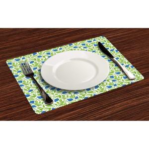 Ambesonne Floral Place Mats Set of 4, Vintage Garden Plants Herbs Flowers Botanical Classic Design Art, Washable Fabric Placemats for Dining Table, Standard Size, Reseda Green Beige(Violet Blue Lime Green)