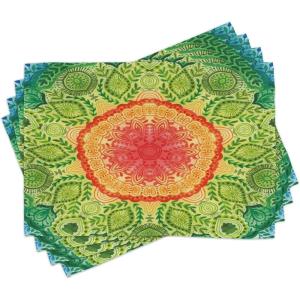 Ambesonne Floral Place Mats Set of 4, Vintage Garden Plants Herbs Flowers Botanical Classic Design Art, Washable Fabric Placemats for Dining Table, Standard Size, Reseda Green Beige(Vermilion Blue)