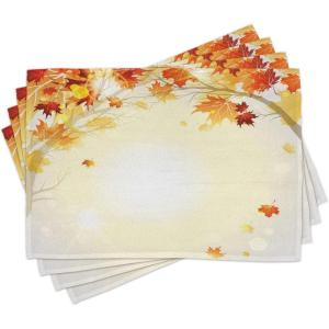 Ambesonne Floral Place Mats Set of 4, Vintage Garden Plants Herbs Flowers Botanical Classic Design Art, Washable Fabric Placemats for Dining Table, Standard Size, Reseda Green Beige(Orange and Yellow)