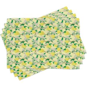 Ambesonne Floral Place Mats Set of 4, Vintage Garden Plants Herbs Flowers Botanical Classic Design Art, Washable Fabric Placemats for Dining Table, Standard Size, Reseda Green Beige(Yellow Fern)