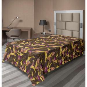 Ambesonne Floral Scene Flat Sheet, Garden Feelings Flowers Boho Silhouettes with Neutral Colors Art, Soft Comfortable Top Sheet Decorative Bedding 1 Piece, Queen Size, Salmon White Dark Cocoa(Mustard Purple Umber)