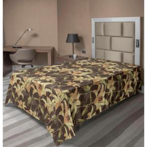 Ambesonne Floral Scene Flat Sheet, Garden Feelings Flowers Boho Silhouettes with Neutral Colors Art, Soft Comfortable Top Sheet Decorative Bedding 1 Piece, Queen Size, Salmon White Dark Cocoa(Pale Yellow Ecru)