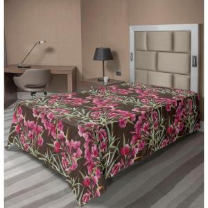 Ambesonne Floral Scene Flat Sheet, Garden Feelings Flowers Boho Silhouettes with Neutral Colors Art, Soft Comfortable Top Sheet Decorative Bedding 1 Piece, Queen Size, Salmon White Dark Cocoa(Mauve Taupe and Olive Green)