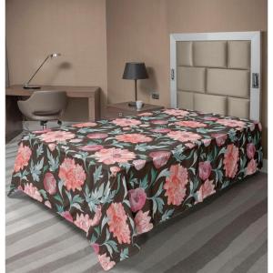 Ambesonne Floral Scene Flat Sheet, Garden Feelings Flowers Boho Silhouettes with Neutral Colors Art, Soft Comfortable Top Sheet Decorative Bedding 1 Piece, Queen Size, Salmon White Dark Cocoa(Laurel Green Coral Taupe)