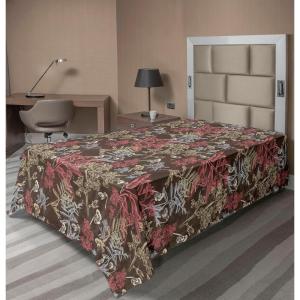Ambesonne Floral Scene Flat Sheet, Garden Feelings Flowers Boho Silhouettes with Neutral Colors Art, Soft Comfortable Top Sheet Decorative Bedding 1 Piece, Queen Size, Salmon White Dark Cocoa(Pale Mustard and Brown)