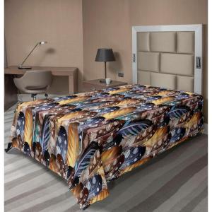 Ambesonne Floral Scene Flat Sheet, Garden Feelings Flowers Boho Silhouettes with Neutral Colors Art, Soft Comfortable Top Sheet Decorative Bedding 1 Piece, Queen Size, Salmon White Dark Cocoa(Dark Mustard and Petrol Blue)