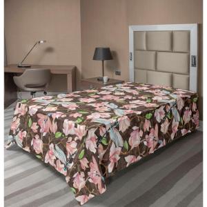 Ambesonne Floral Scene Flat Sheet, Garden Feelings Flowers Boho Silhouettes with Neutral Colors Art, Soft Comfortable Top Sheet Decorative Bedding 1 Piece, Queen Size, Salmon White Dark Cocoa(Coral Dark Peach and Pink)