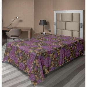 Ambesonne Floral Scene Flat Sheet, Garden Feelings Flowers Boho Silhouettes with Neutral Colors Art, Soft Comfortable Top Sheet Decorative Bedding 1 Piece, Queen Size, Salmon White Dark Cocoa(Pale Purple Sand Brown)