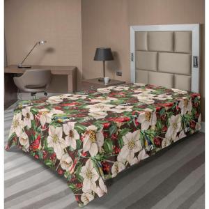 Ambesonne Floral Scene Flat Sheet, Garden Feelings Flowers Boho Silhouettes with Neutral Colors Art, Soft Comfortable Top Sheet Decorative Bedding 1 Piece, Queen Size, Salmon White Dark Cocoa(Dark Coral Reseda Green)