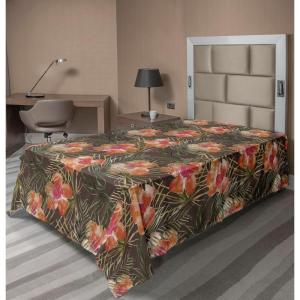 Ambesonne Floral Scene Flat Sheet, Garden Feelings Flowers Boho Silhouettes with Neutral Colors Art, Soft Comfortable Top Sheet Decorative Bedding 1 Piece, Queen Size, Salmon White Dark Cocoa(Pale Vermilion Jade Green)