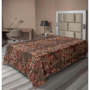 Ambesonne Floral Scene Flat Sheet, Garden Feelings Flowers Boho Silhouettes with Neutral Colors Art, Soft Comfortable Top Sheet Decorative Bedding 1 Piece, Queen Size, Salmon White Dark Cocoa(Dark Rosewood and Brown)
