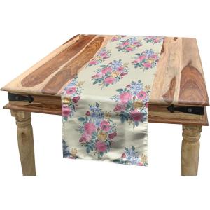 Ambesonne Floral Table Runner, Vintage Floral Drawing Style Classical in Pastel Colors Rhythmic Pattern, Dining Room Kitchen Rectangular Runner, 16″ X 120″, Eggshell Multicolor(Eggshell Multicolor)