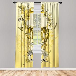 Ambesonne Floral Window Curtains Pack of 2, Minimalist Design Cozy Neutral Farmhouse Plaid with Leaves and Flowers, Lightweight Set & Rod Pocket, 4 Panels of – 28″ x 63″, Sage Green Blue Yellow(Mustard Champagne)