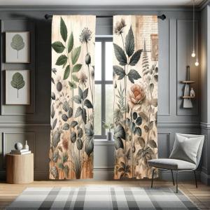 Ambesonne Floral Window Curtains Pack of 2, Minimalist Design Cozy Neutral Farmhouse Plaid with Leaves and Flowers, Lightweight Set & Rod Pocket, 4 Panels of – 28″ x 63″, Sage Green Blue Yellow(Pale Mustard Laurel Green)