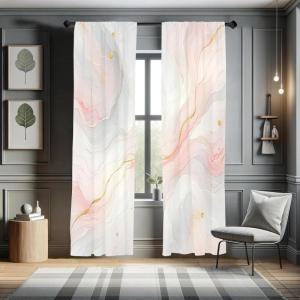 Ambesonne Floral Window Curtains Pack of 2, Minimalist Design Cozy Neutral Farmhouse Plaid with Leaves and Flowers, Lightweight Set & Rod Pocket, 4 Panels of – 28″ x 63″, Sage Green Blue Yellow(Blush Pale Cadet Blue)