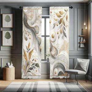 Ambesonne Floral Window Curtains Pack of 2, Minimalist Design Cozy Neutral Farmhouse Plaid with Leaves and Flowers, Lightweight Set & Rod Pocket, 4 Panels of – 28″ x 63″, Sage Green Blue Yellow(Grey and Pale Coffee)