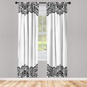 Ambesonne Floral Window Curtains Pack of 2, Minimalist Design Cozy Neutral Farmhouse Plaid with Leaves and Flowers, Lightweight Set & Rod Pocket, 4 Panels of – 28″ x 63″, Sage Green Blue Yellow(White Black)