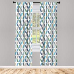 Ambesonne Floral Window Curtains Pack of 2, Minimalist Design Cozy Neutral Farmhouse Plaid with Leaves and Flowers, Lightweight Set & Rod Pocket, 4 Panels of – 28″ x 63″, Sage Green Blue Yellow(Sage Green)