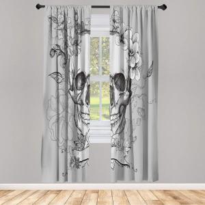 Ambesonne Floral Window Curtains Pack of 2, Minimalist Design Cozy Neutral Farmhouse Plaid with Leaves and Flowers, Lightweight Set & Rod Pocket, 4 Panels of – 28″ x 63″, Sage Green Blue Yellow(Pale Grey)