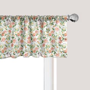 Ambesonne Floral Window Valance, Flower Petals Blossoms Leaves and Bird Sitting Vintage Inspired Image, Curtain Valance for Kitchen Bedroom Decor with Rod Pocket, 54″ X 12″, Coral Fern Green White(Coral Fern Green White)
