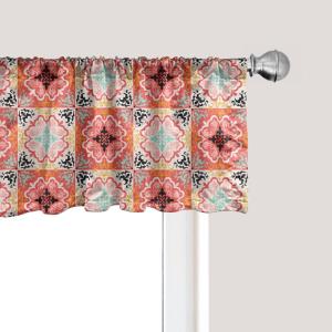 Ambesonne Floral Window Valance, Flower Petals Blossoms Leaves and Bird Sitting Vintage Inspired Image, Curtain Valance for Kitchen Bedroom Decor with Rod Pocket, 54″ X 12″, Coral Fern Green White(Burnt Sienna)