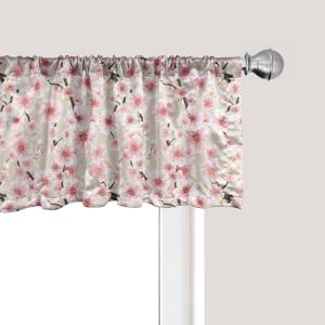 Ambesonne Floral Window Valance, Flower Petals Blossoms Leaves and Bird Sitting Vintage Inspired Image, Curtain Valance for Kitchen Bedroom Decor with Rod Pocket, 54″ X 12″, Coral Fern Green White(Coral Pale Green Brown)