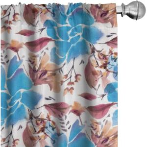 Ambesonne Flowers Curtains, Watercolor Floral Design with Neutral Colors Boho Leaves Autumn Vibes, Window Treatments 2 Panel Set for Living Room Bedroom, Pair of – 28″ x 63″, Deep Sky Blue Sand Brown(Deep Sky Blue Sand Brown)