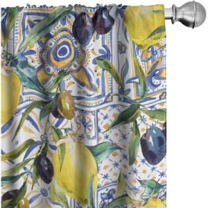 Ambesonne Flowers Curtains, Watercolor Floral Design with Neutral Colors Boho Leaves Autumn Vibes, Window Treatments 2 Panel Set for Living Room Bedroom, Pair of – 28″ x 63″, Deep Sky Blue Sand Brown(Mustard Dark and Indigo White)